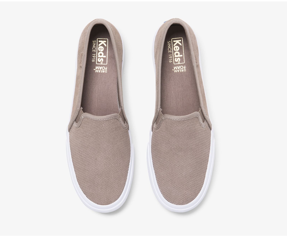 Womens Keds Slip Ons - Double Decker Suede - Grey - 0376-CWSNE